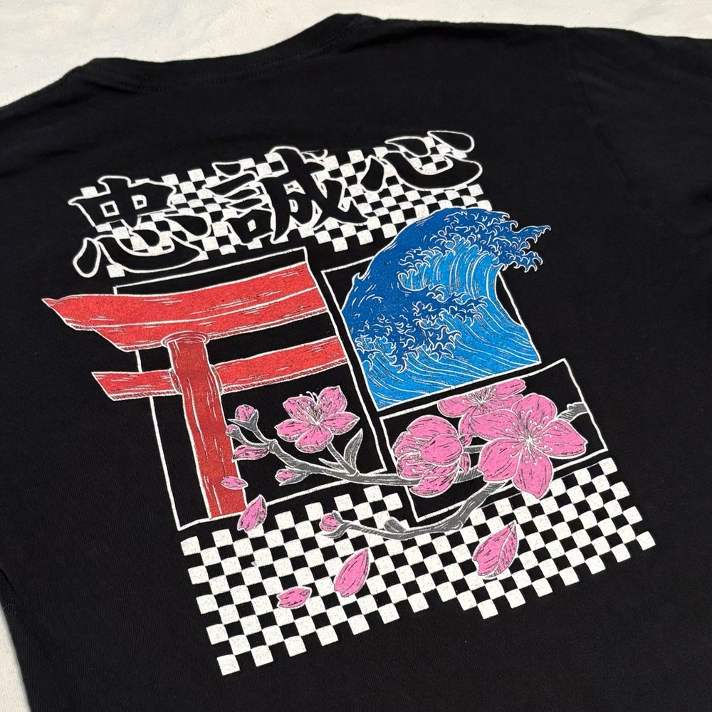Return to Sender Japanese Cherry Blossom T-Shirt - Streetwear - Checkered - Wave